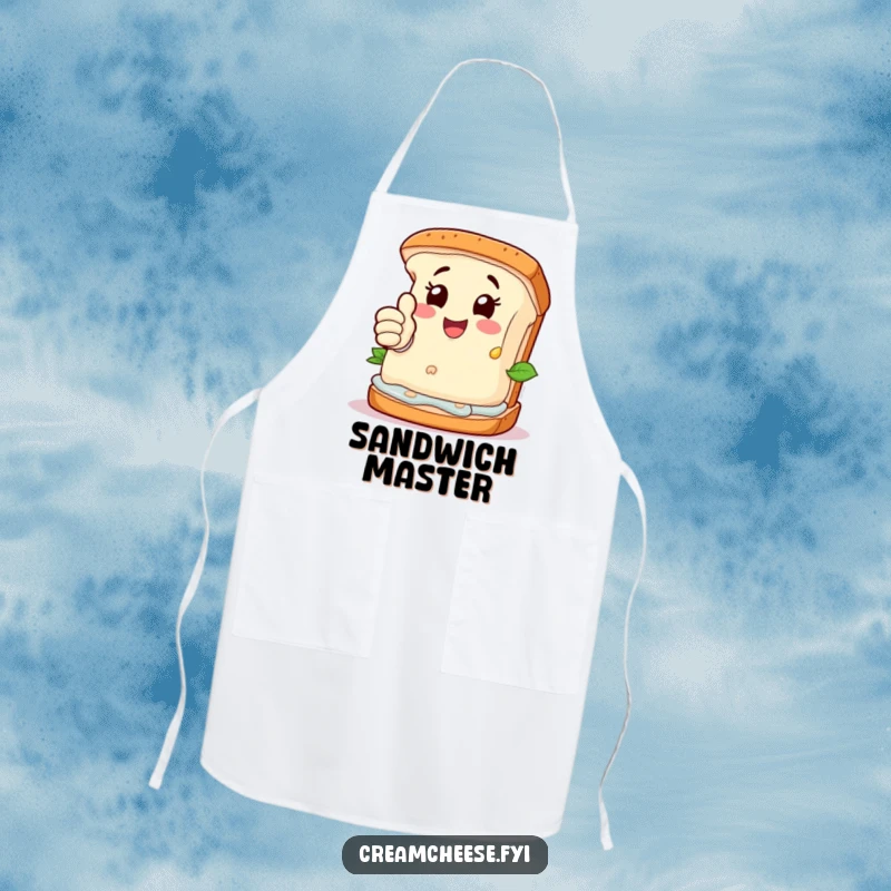 Funny Apron: Happy cream cheese character giving a thumbs-up from a deconstructed sandwich, perfect for cooking.