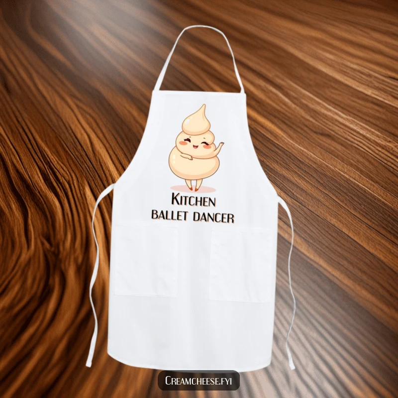 Funny Cream Cheese Swirl Pirouette Apron: A playful cream cheese swirl winks and performs a smooth pirouette, a stylish kitchen accessory.