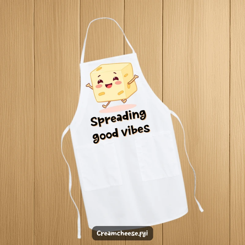 Funny cream cheese block character with legs happily skipping, ready to assist in the kitchen with a dose of culinary fun.