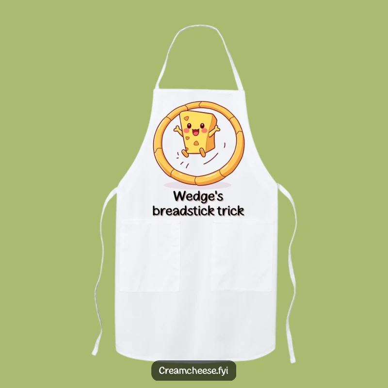 Funny Cheese Wedge Apron: Breadstick Hoop Leap, Practical Snack Kitchen Gift!