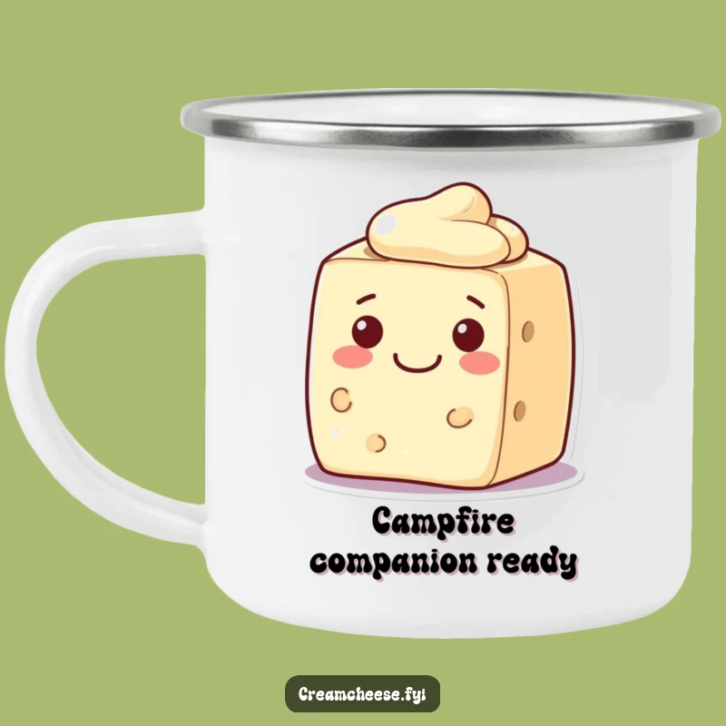 Funny Cream Cheese Block Camping Mug Welcoming Smile Character