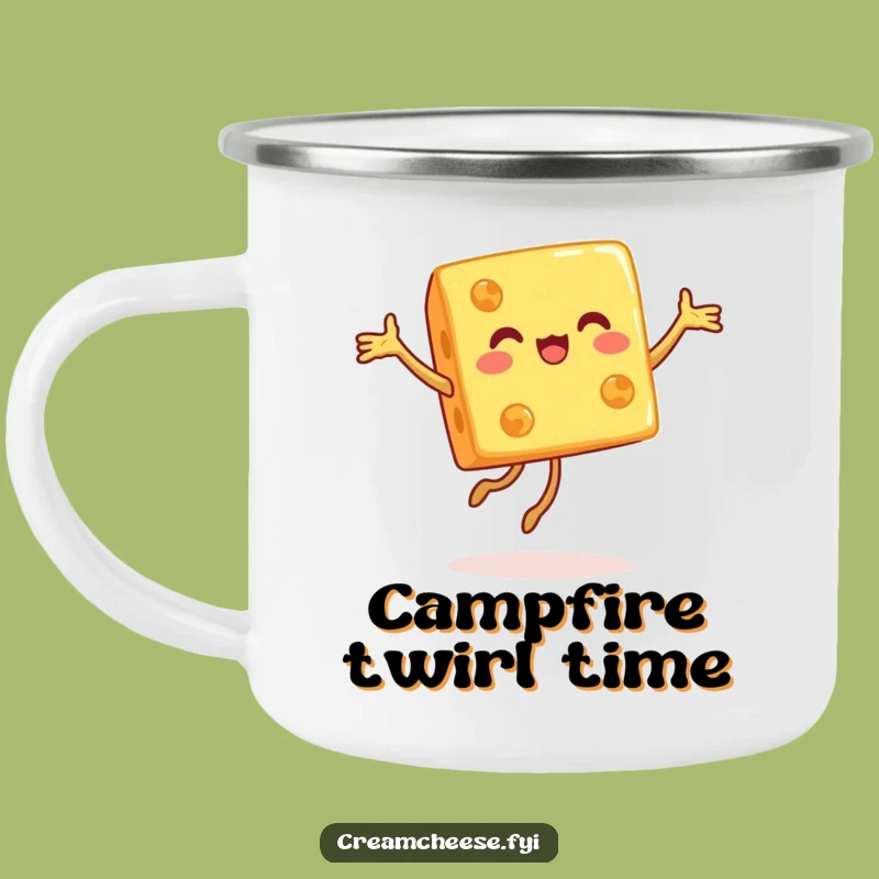 Funny Cheese Cube Camping Mug: Joyful Pirouette Dancer, Durable Foodie Outdoor Drinkware!