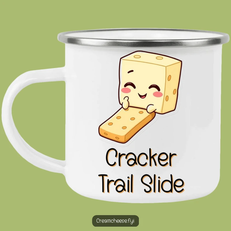 Funny Cream Cheese Cracker Slide Camping Mug: Adventure with Snack Joy