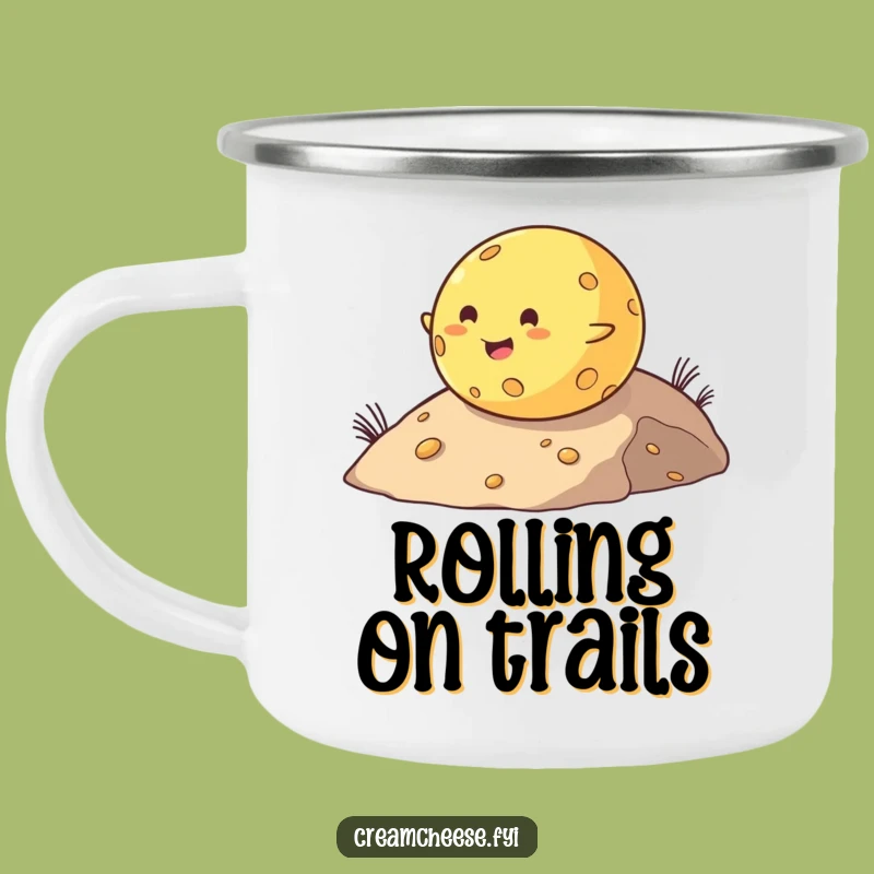 Funny Cheese Ball Camping Mug: Chubby Roller Downhill, Durable Cheesey Outdoor Drinkware!
