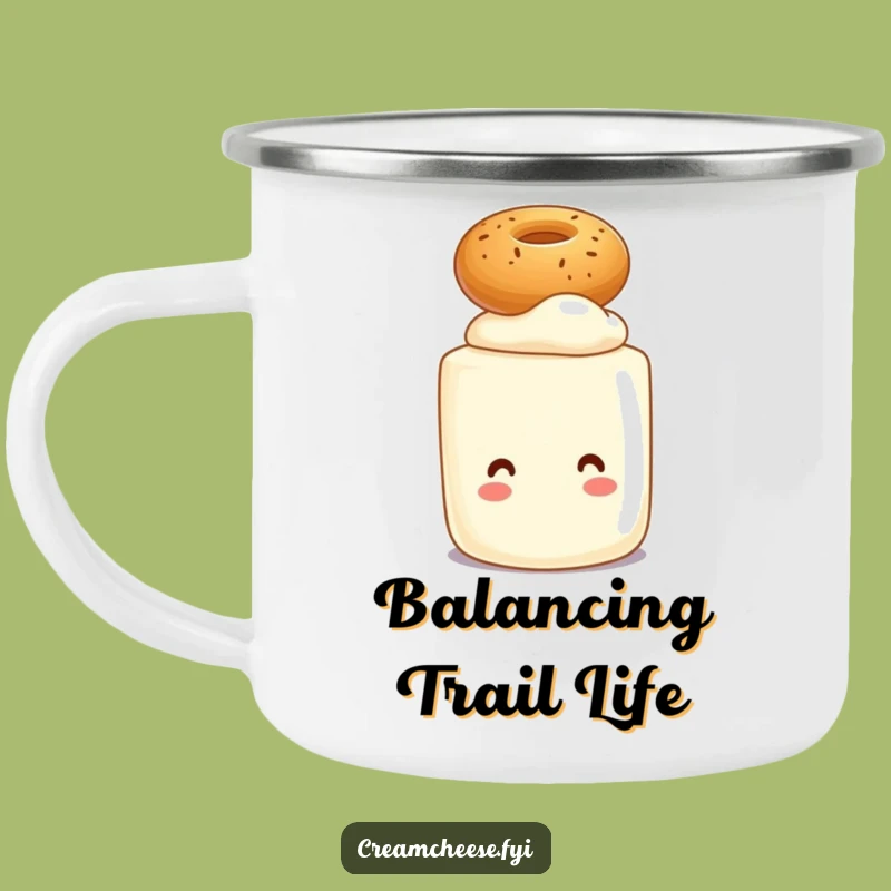 Funny Cream Cheese Bagel Balance Camping Mug: Adventure with Breakfast Buddy