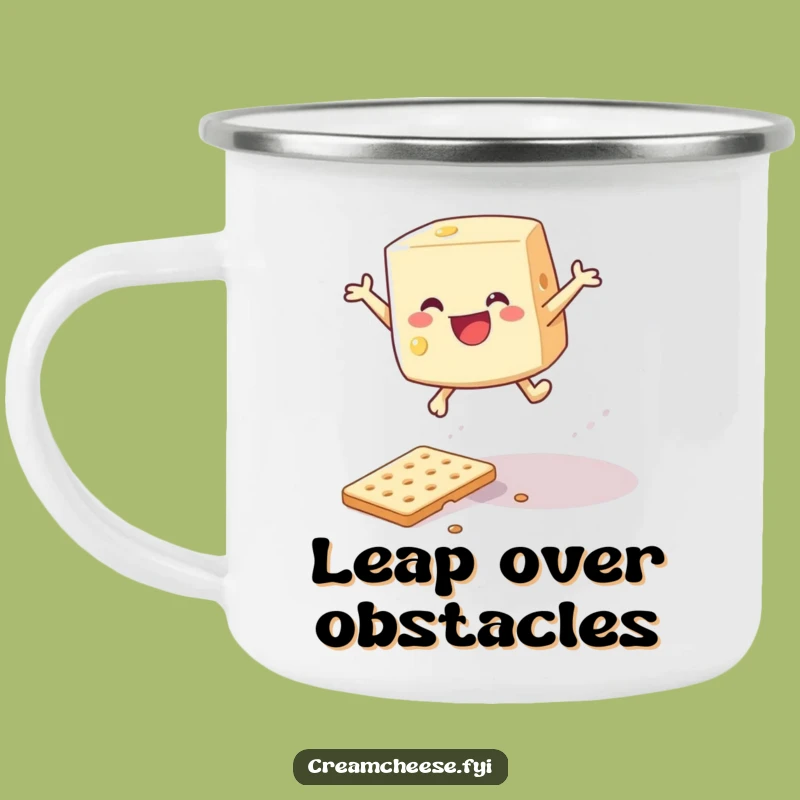 Funny Cream Cheese Leap Camping Mug: Adventure Overcomes!