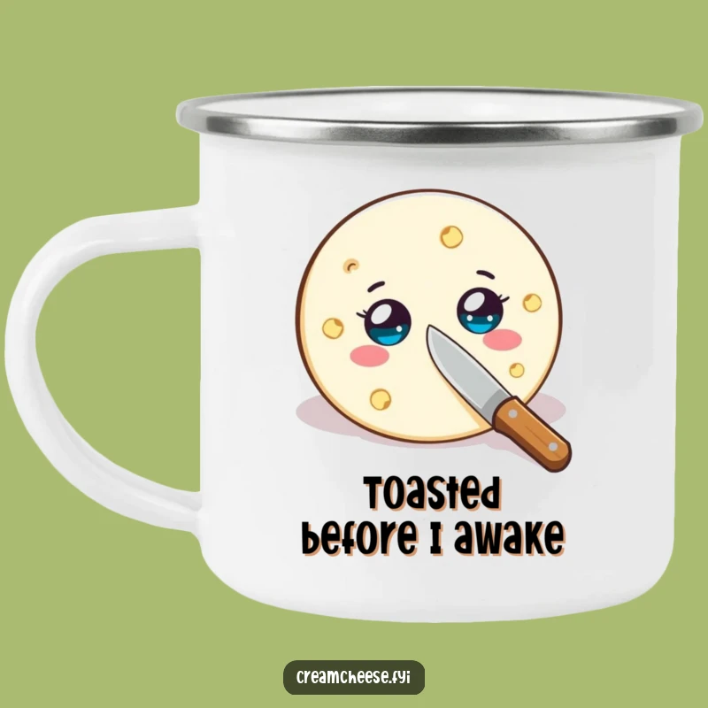 Funny Cream Cheese Slice Camping Mug: Coffee and Comedy Outdoors