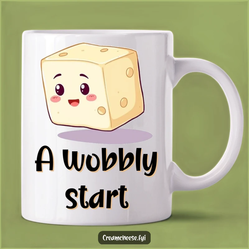 Funny Cream Cheese Cube Mug - Precarious Wobble Gift for Foodie Humor