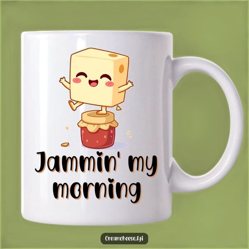 Funny Cream Cheese Jam Leap Mug: Giggling Block Character Gift