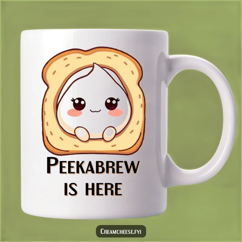Funny Cream Cheese Peek Mug: Bubbly Character in Toast Hole, Hilarious Gift