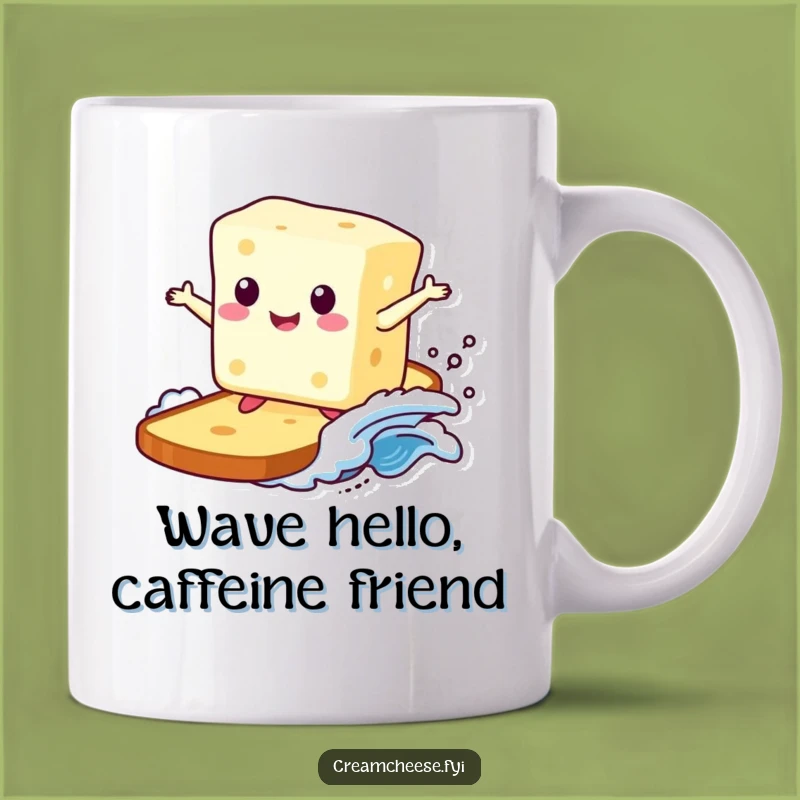 Funny Cream Cheese Surfer Mug: Hilarious Breakfast Character Toast Wave Gift
