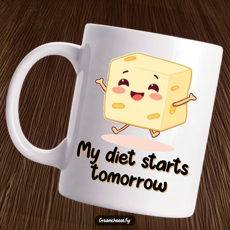 Funny cream cheese block character with legs joyfully skipping along, bringing a smile to your face with its energetic and happy demeanor.