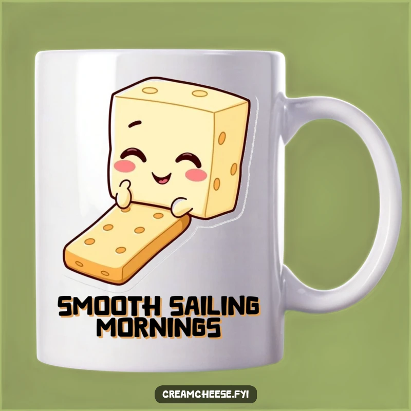 Funny Cream Cheese Cracker Slide Mug: Cheerful Snack Time Gift