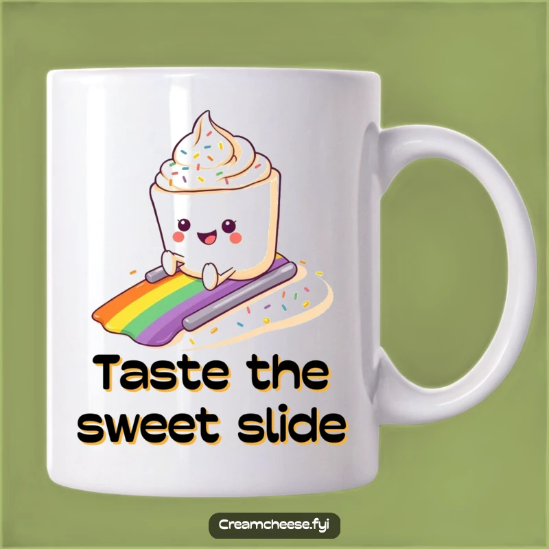 Funny Cream Cheese Sprinkle Slide Mug: Joyful Ride for Dairy Fans