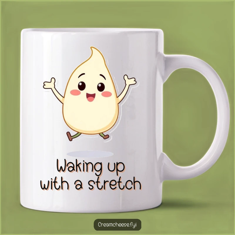 Funny Cream Cheese Dollop Mug Happy Character Doing Jumping Jacks Gift