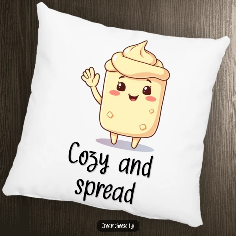 Funny cream cheese spread character waving cheerfully, offering cozy comfort and a friendly, approachable vibe.