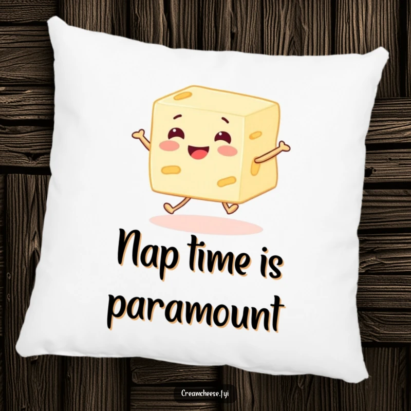 Funny cream cheese block character with legs skipping happily, providing a soft and humorous decorative element for any cozy space.