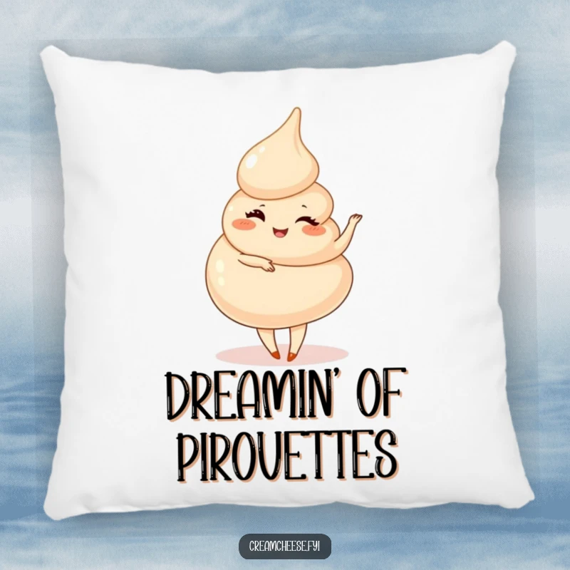 Funny Cream Cheese Swirl Pirouette Pillow: A playful cream cheese swirl winks and spins gracefully, a soft and humorous cushion.