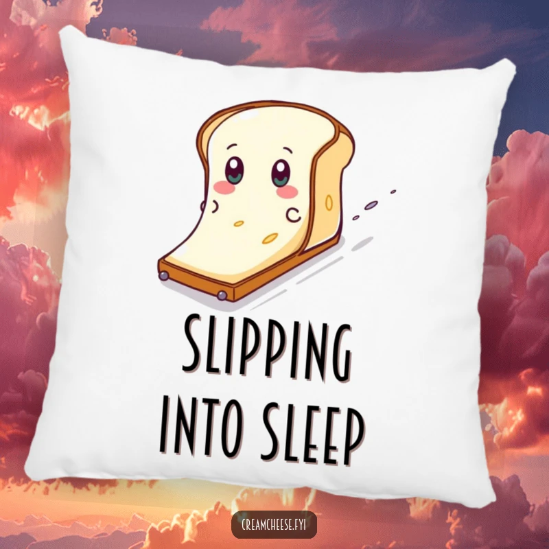 Funny Cream Cheese Toast Slide Pillow: A cream cheese character eagerly slides down a toast slope, soft and humorous comfort.