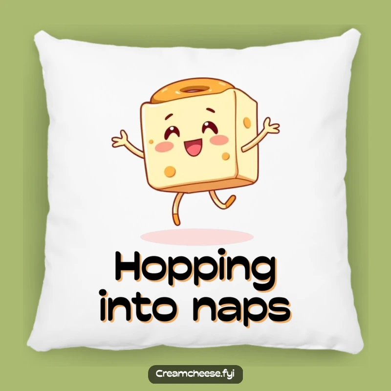 Funny Cream Cheese Hop Pillow: Energetic Cube & Bagel Comfort, Cozy Hilarious Decor Gift