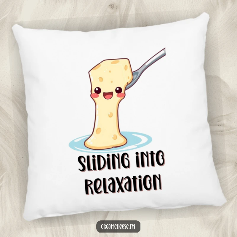 Funny Pillow: Cream cheese sliding down a spoon waterslide, a comfortable and humorous decor item.