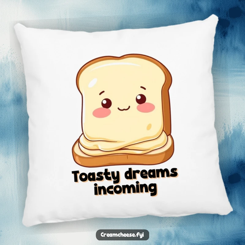 Funny pillow featuring a cream cheese slice winking playfully on toast, adding soft, cheeky humor to any room.