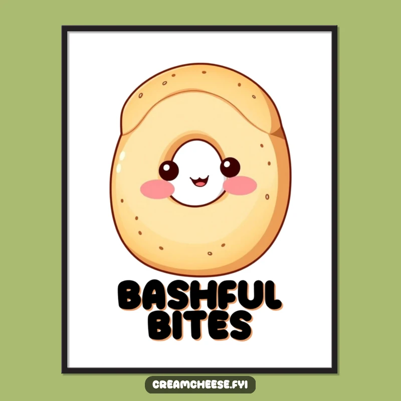 Funny Cream Cheese Digital Print: Shy Wedge & Bagel, Instant Funny Breakfast Gift!