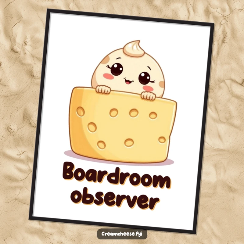 Funny cream cheese character digital art print, peeking curiously, high-resolution file for instant download, perfect funny gift.