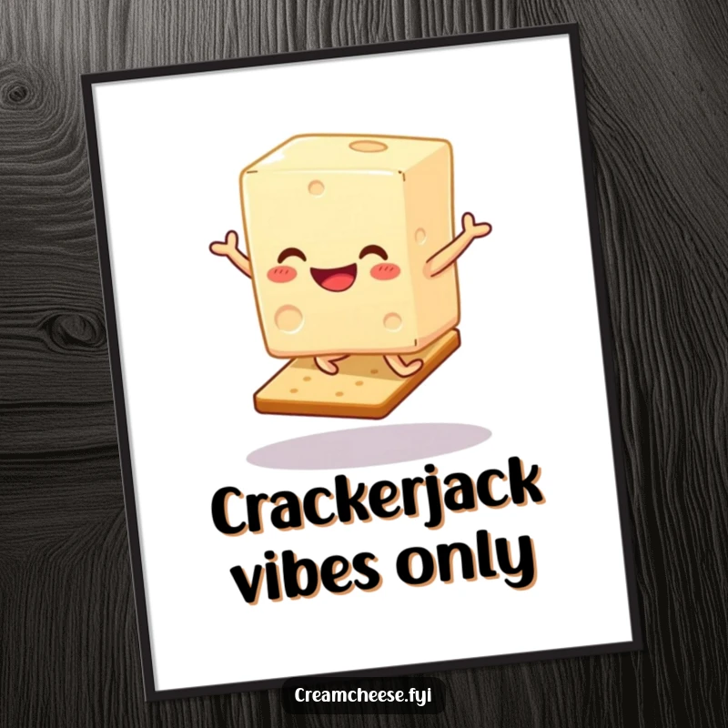 Funny Cream Cheese Hop Digital Art: A smiling cream cheese block executes a joyful hop on a cracker, a digital delight.