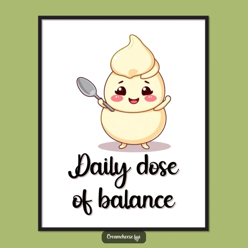 Funny Cream Cheese Swirl Digital Art Cheerful Character Balancing Spoon