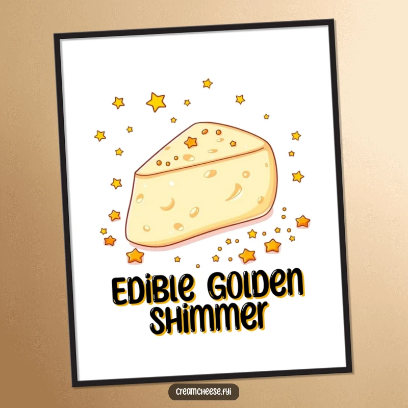 Funny Cream Cheese Stars Digital Art: A cream cheese wedge gleefully scatters tiny edible golden stars, a digital delight.