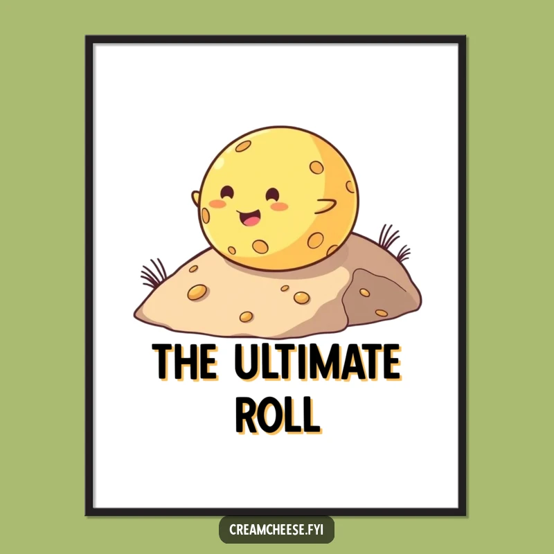 Funny Cheese Ball Digital Print: Chubby Roller Downhill, Instant Cheesey Wall Art!