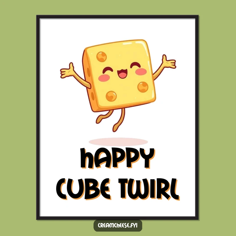 Funny Cheese Cube Digital Print: Joyful Pirouette Dancer, Instant Foodie Wall Art!