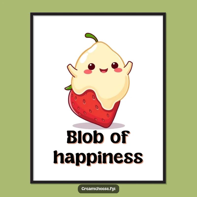 Funny Cream Cheese Blob Digital Art: Bouncing Strawberry Print, Whimsical Decor Gift