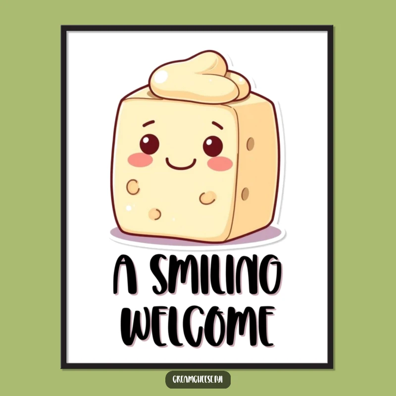 Funny Cream Cheese Block Digital Art Welcoming Smile Character