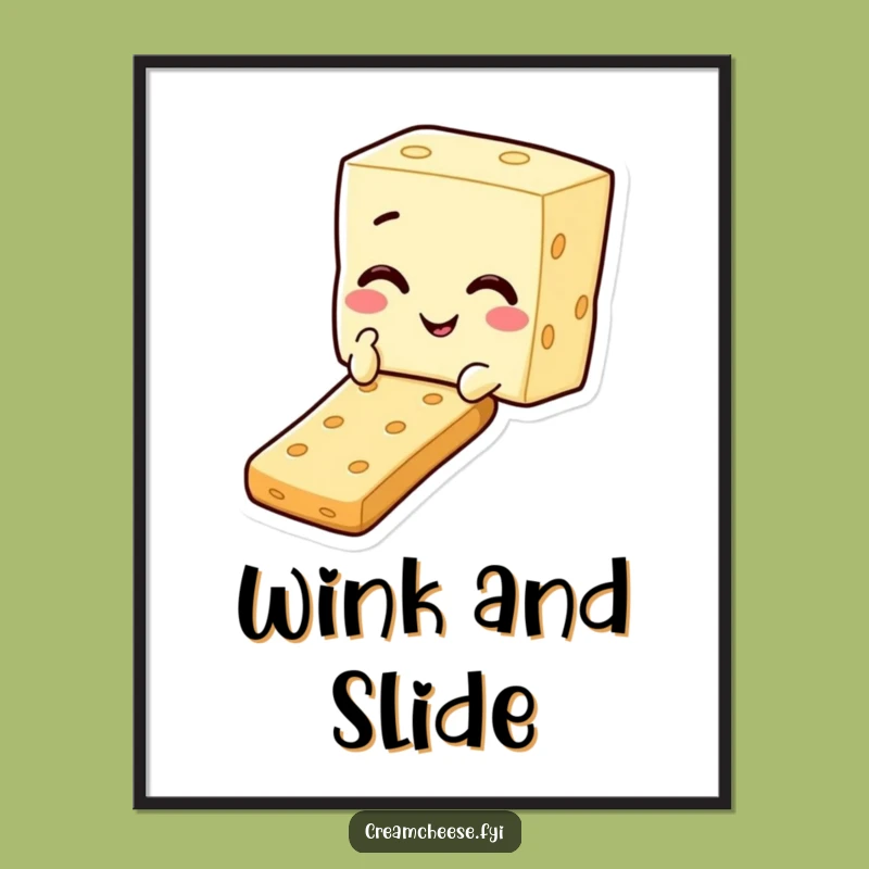 Funny Cream Cheese Cracker Slide Digital Art: Cheerful Snack Character Print