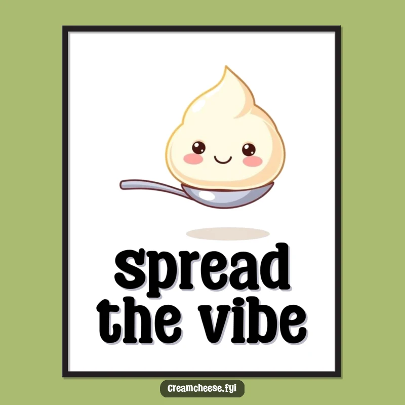 Funny Cream Cheese Dollop Digital Art: Beaming Spoon Balance Print, Whimsical Wall Decor Gift