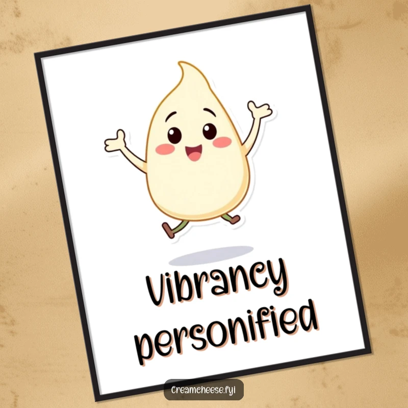 Funny cream cheese dollop digital art, a happy character gleefully performing jumping jacks, radiating pure fun.