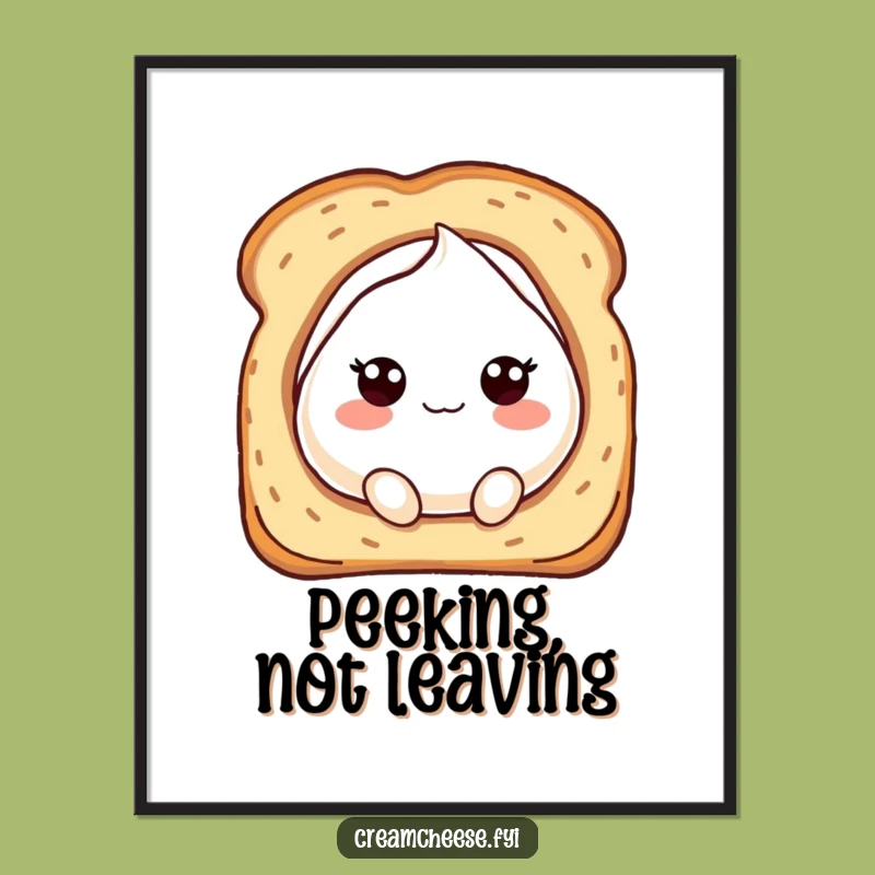 Funny Cream Cheese Peek Digital Art: Bubbly Character Print, Whimsical Decor Gift