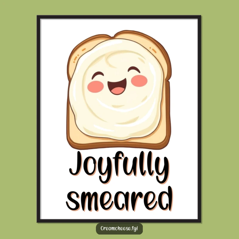 Funny Cream Cheese Smear Digital Art: Joyful Toast Print, Whimsical Decor Gift