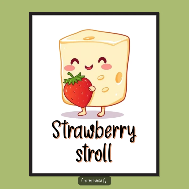 Funny Cream Cheese Strawberry Digital Art: Cheerful Slice Printable Gift