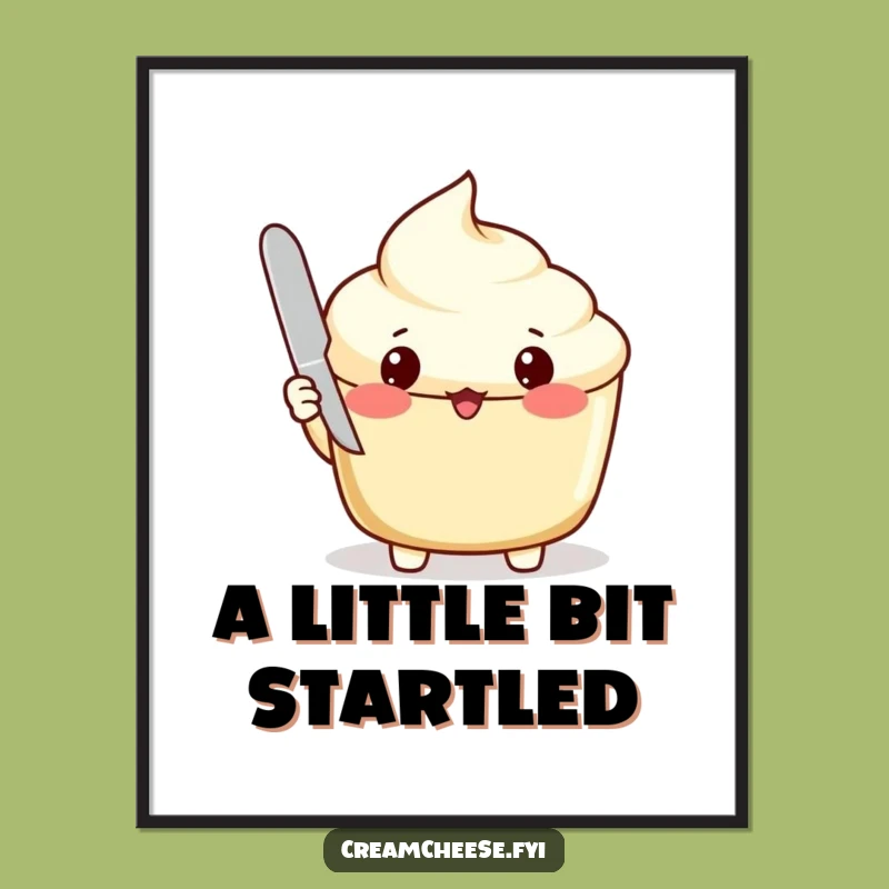 Funny Surprised Cream Cheese Digital Art: Printable Humor for Breakfast Spaces