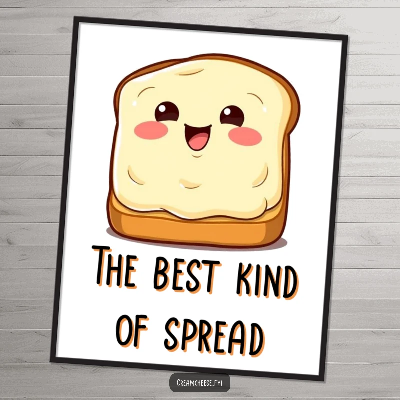 Funny Digital Art Print: Winking cream cheese wedge on toast, humorous kitchen wall art.