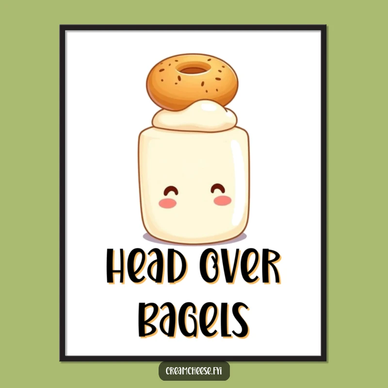 Funny Cream Cheese Bagel Balance Digital Art: Quirky Breakfast Character Print