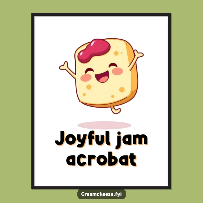 Funny Cream Cheese Cartwheel Digital Print - Instant Joyful Breakfast Art