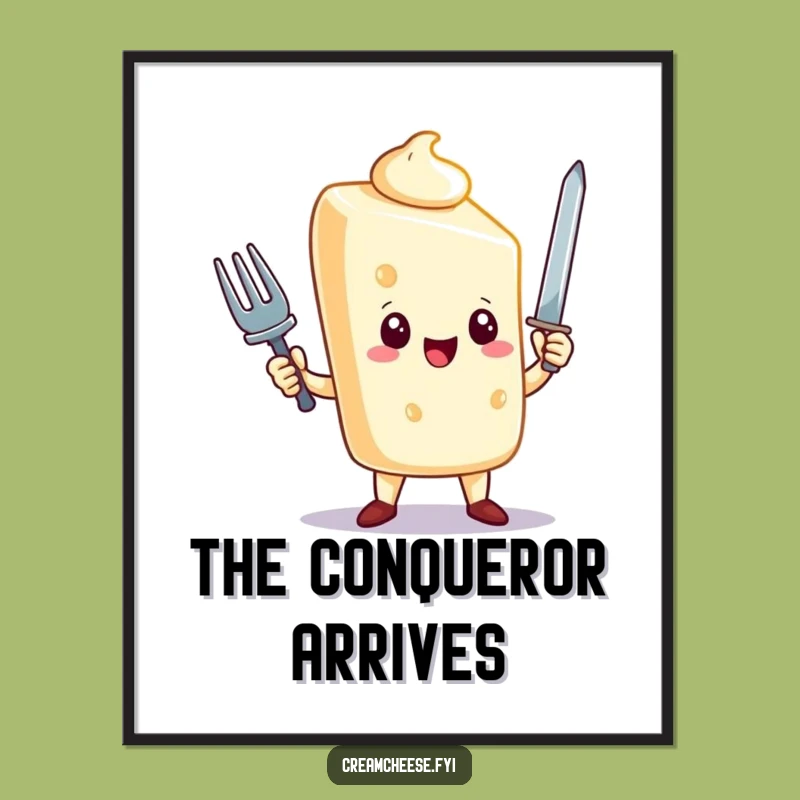 Funny Cream Cheese Digital Art: Triumphant Hero File, Instant Download, Humorous Gift