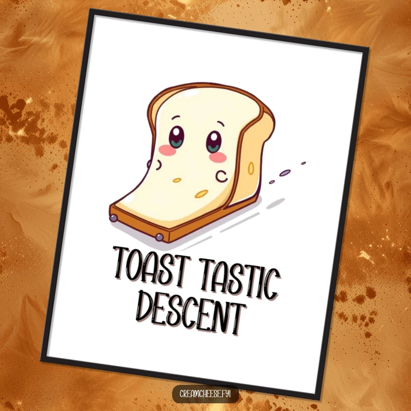 Funny Cream Cheese Toast Slide Digital Art: A cream cheese character eagerly slides down a toast slope, a comical digital image.