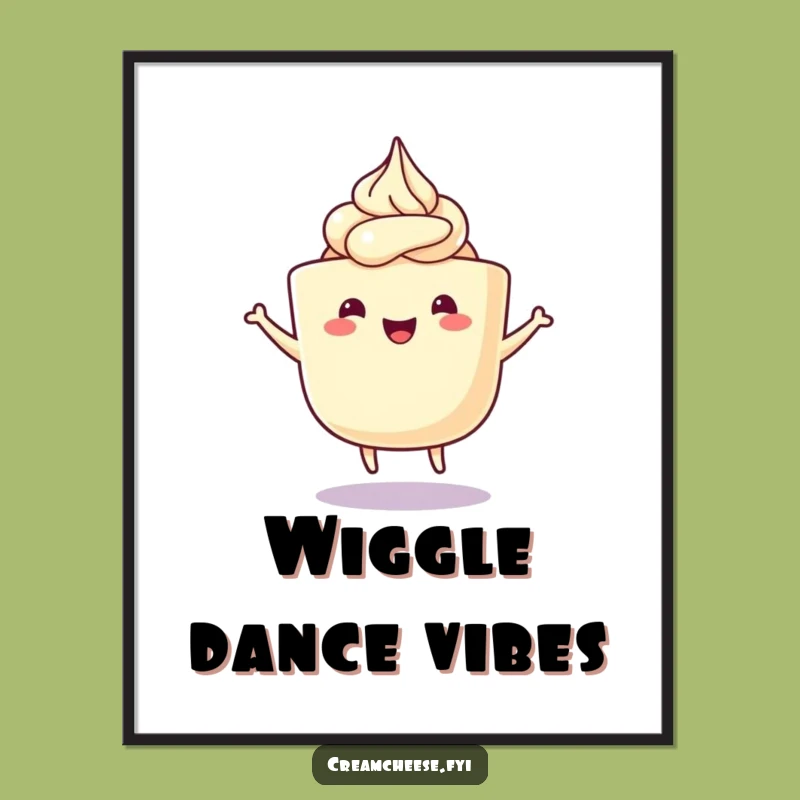 Funny Cream Cheese Wiggle Dance Digital Art: Happy Tub Printable Wall Decor Gift