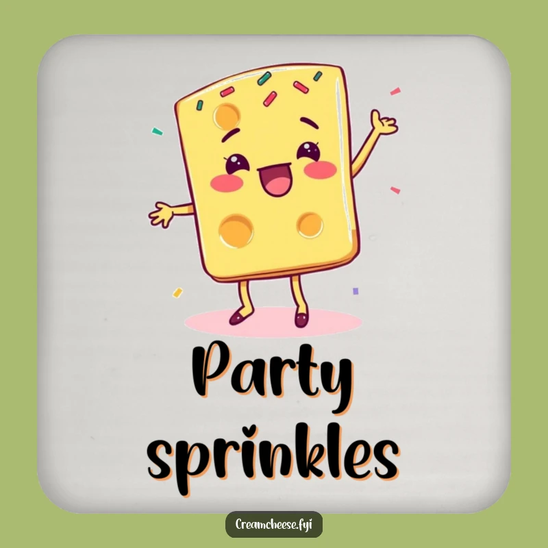 Funny Cheese Slice Coaster: Happy Sprinkle Dance Table Decor