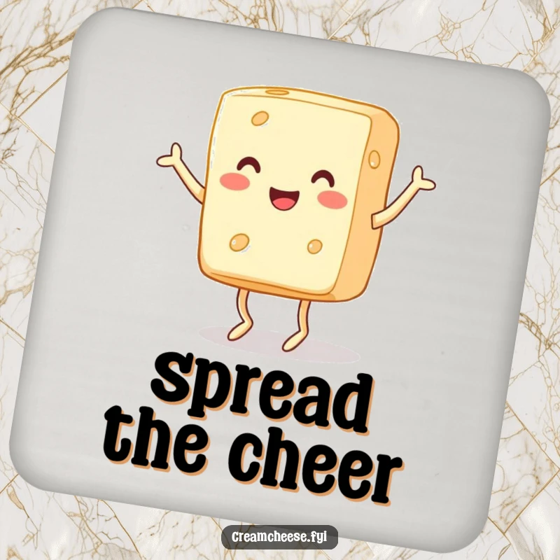 Funny Coaster: A cheerful block of cream cheese with tiny legs dances a jig, adding a fun, cheesy touch to your table.